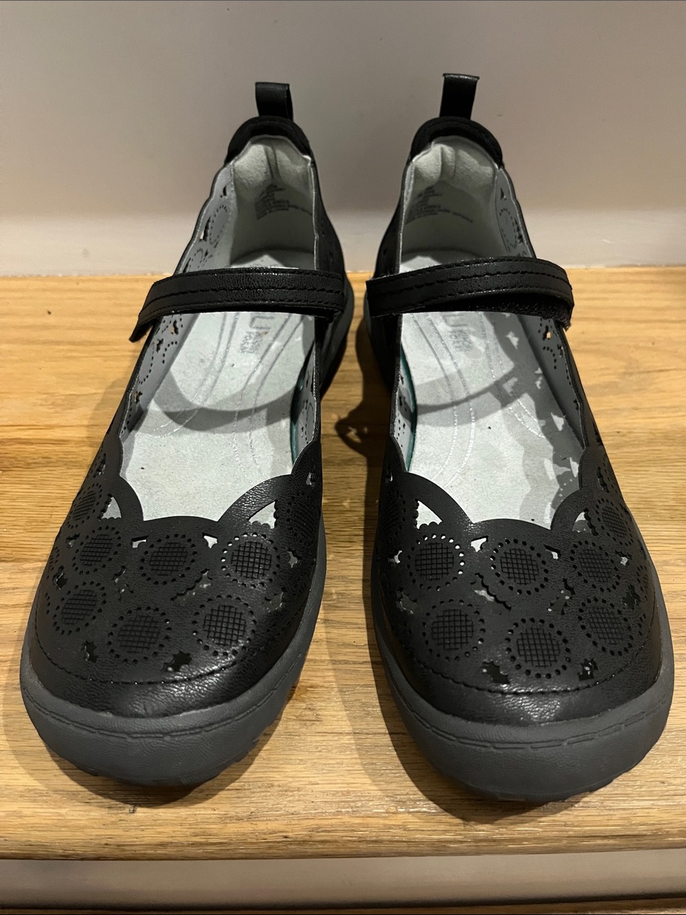 JBU Black Laser-Cut Mary Jane Flats